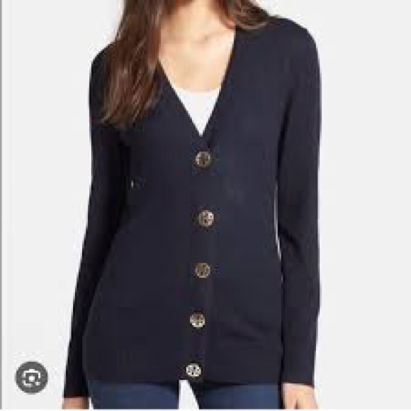 Euc Tory Burch Navy Cotton Button-Up Cardigan Size S
